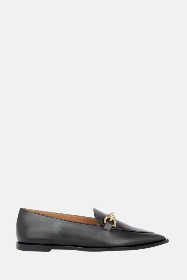 Flat Shoes Women Karen Millen Leather Buckle Detail Pointed Toe Loafer Black