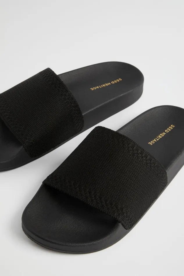 Flats Woman Seed Heritage Seed Knit Pool Slide Black