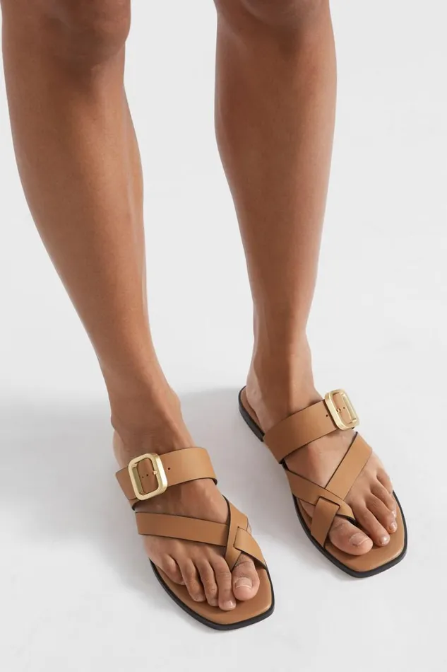 Flats Woman Seed Heritage Sutton Buckle Slide Caramel