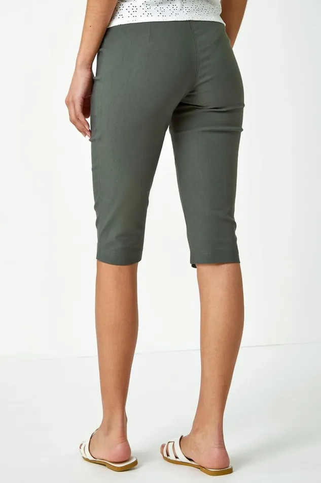 Forest Elastic Waist Knee Length Stretch Shorts Women Roman Coords