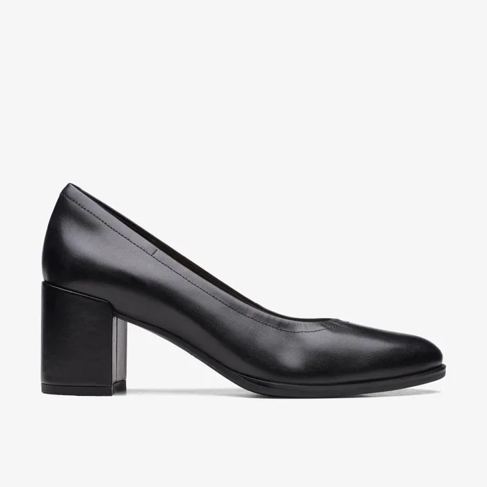 Freva 55 Court Black Leather Women Clarks Dress Shoes