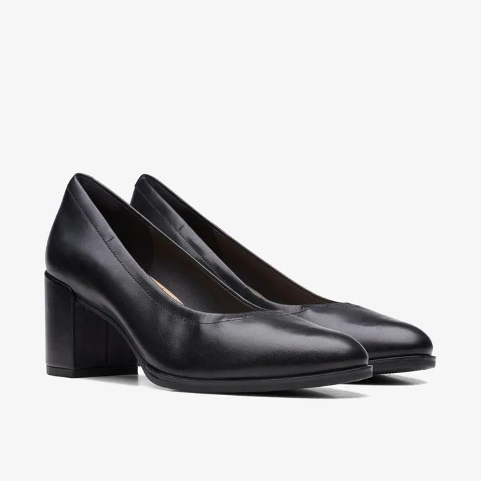 Freva 55 Court Black Leather Women Clarks Dress Shoes