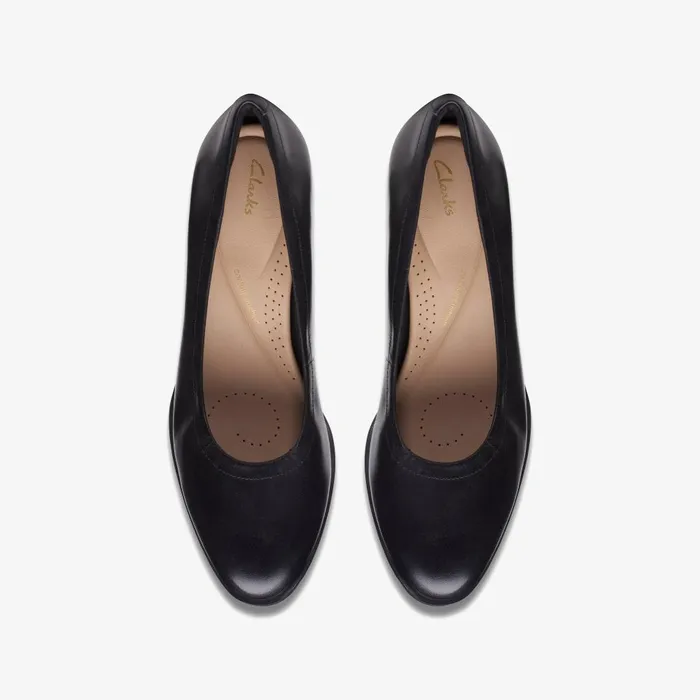Freva 55 Court Black Leather Women Clarks Dress Shoes