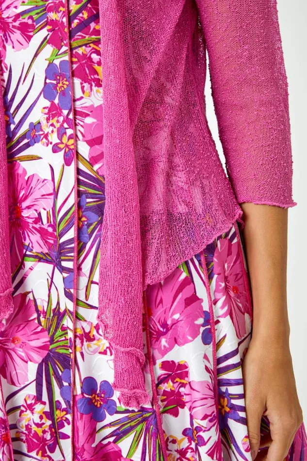 Fuchsia Textured Pointelle Detail Shrug Women Roman Knitwear