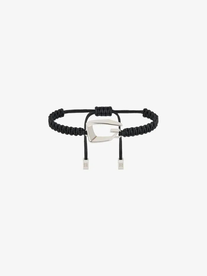 Giv Cut Bracelet In Woven Cotton And Metal Blacksilvery Men Givenchy Jewelry