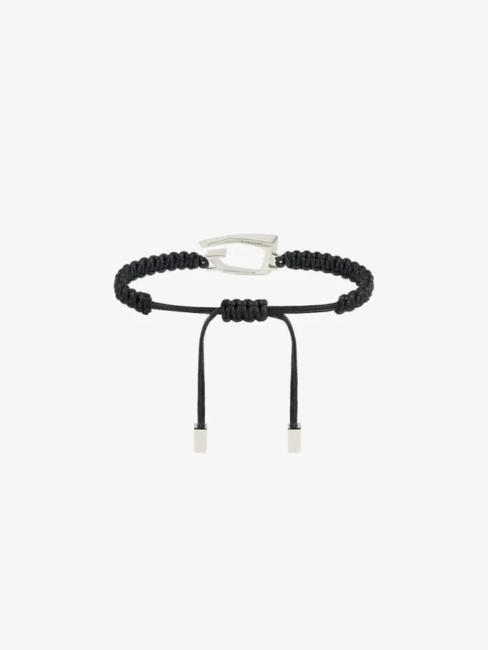 Giv Cut Bracelet In Woven Cotton And Metal Blacksilvery Men Givenchy Jewelry