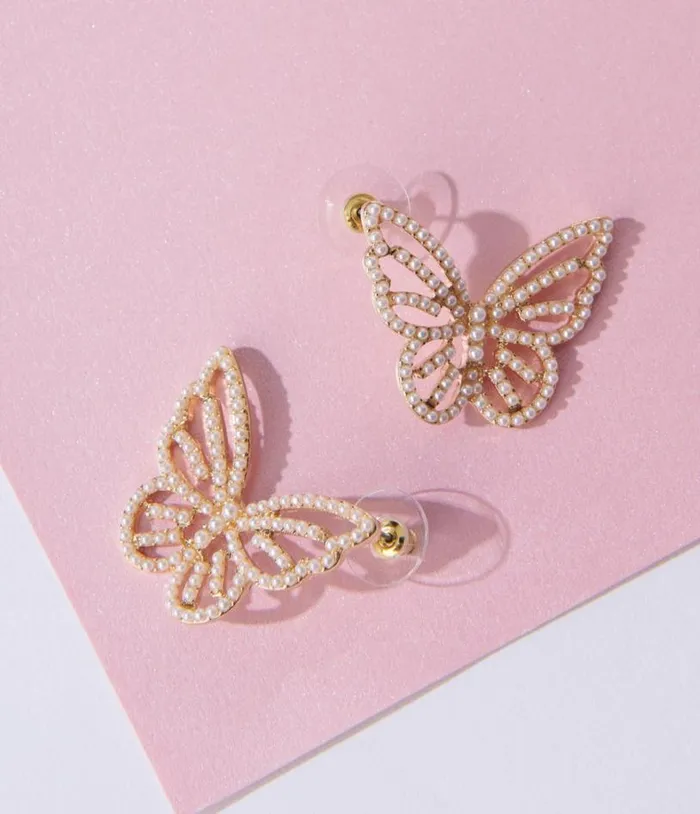 Gold and Faux Pearl Butterfly Cutout Earrings Accessories Unique Vintage Earrings Gold and Faux Pearl Butterfly Cutout Earrings Accessories Unique Vintage Earrings