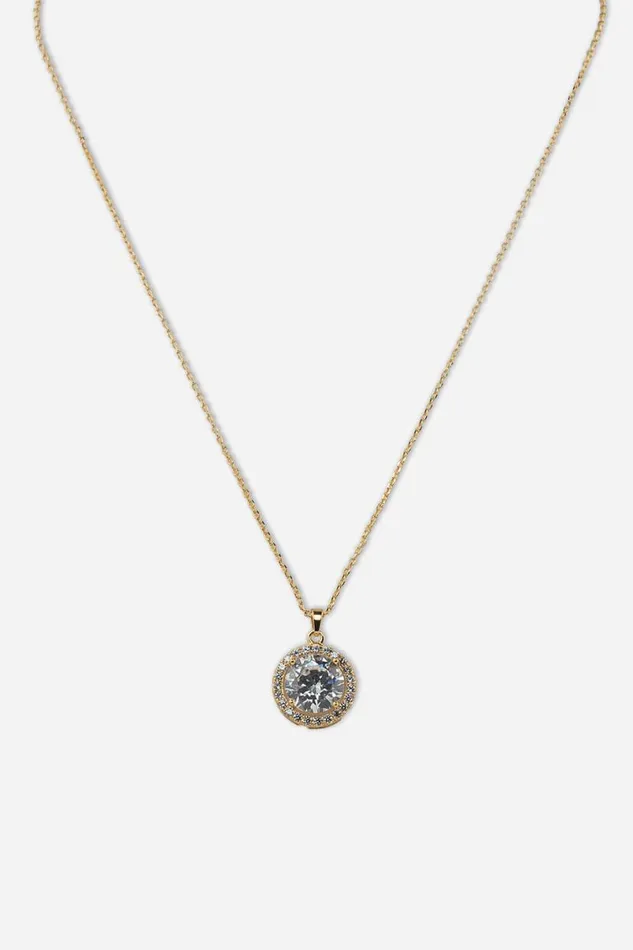 Gold Large Cubic Zirconia Pendant Nacklace Women Roman Jewellery