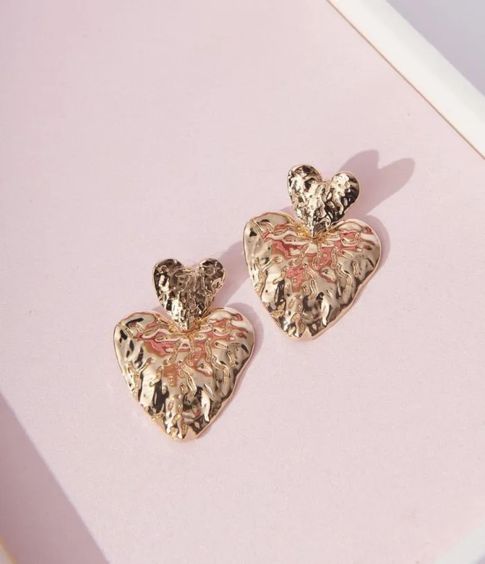 Gold Melt Dual Heart Drop Earrings Accessories Unique Vintage Earrings