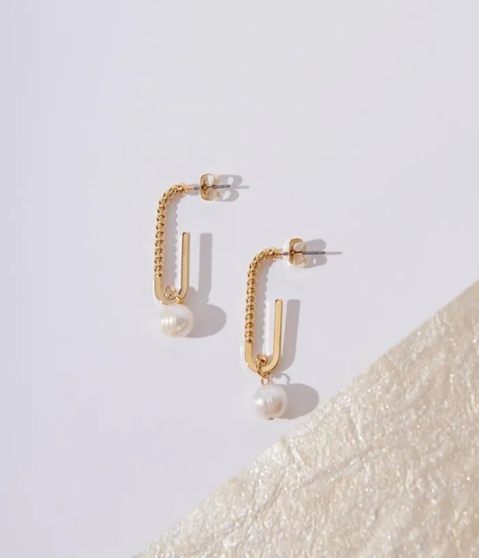 Gold Oval Pearl Drop Earrings Accessories Unique Vintage Earrings
