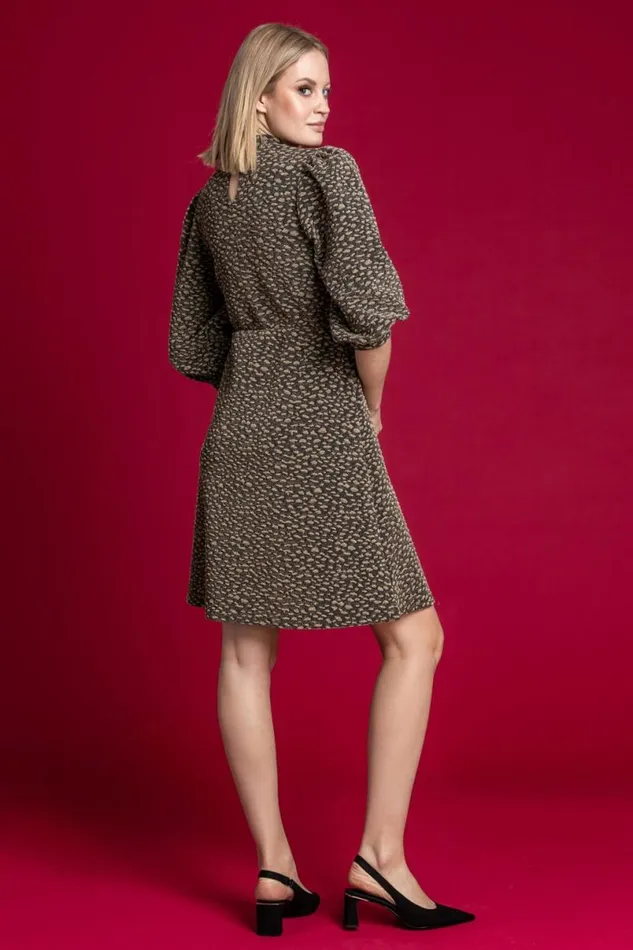 Gold Shimmer Leopard Print Fit and Flare Dress Women Roman Dresses