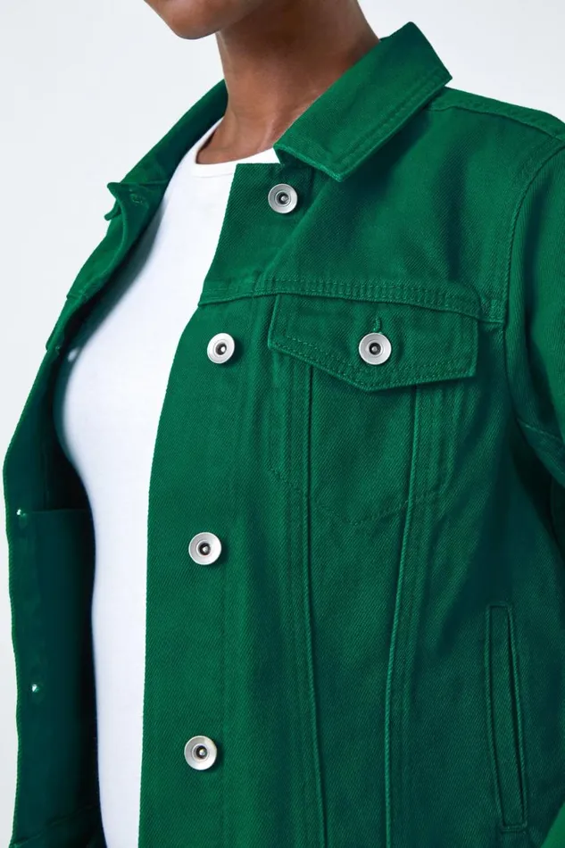 Green Classic Cotton Denim Jacket Women Roman Jackets