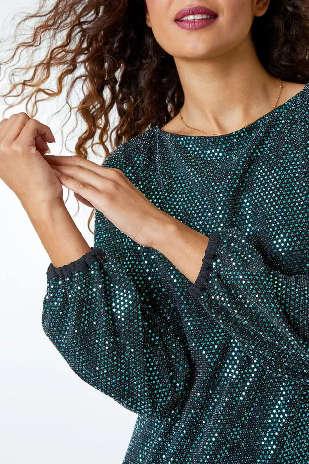 Green Sparkle Detail Swing Dress Women Roman Dresses
