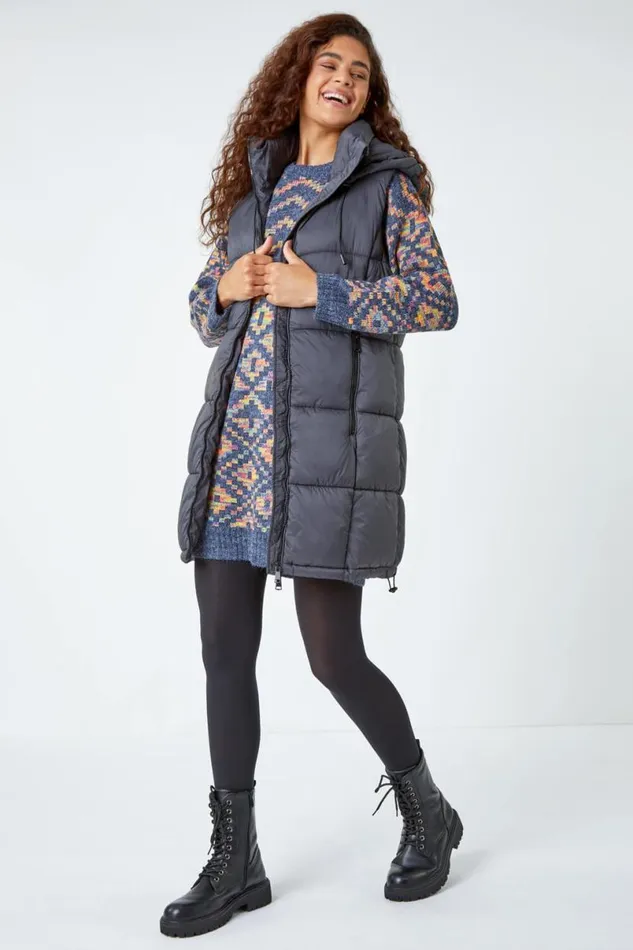 Grey Geometric Print Jacquard Jumper Dress Women Roman Dresses