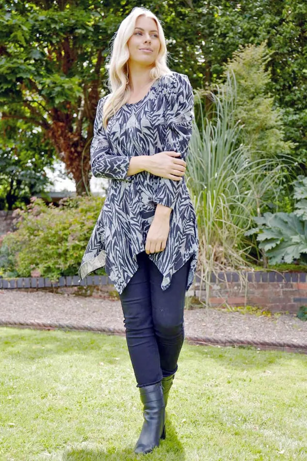 Grey Grey Print Longline Tunic Top Women Roman Tops