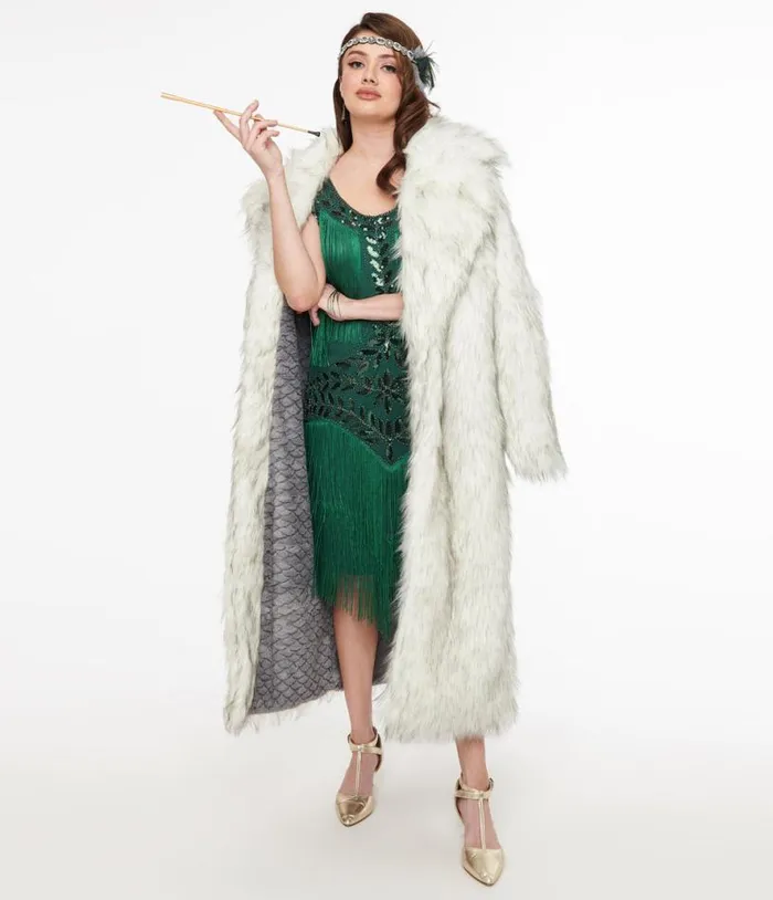 Grey Long Faux Fur Coat Clothing Unique Vintage Coats and Jackets