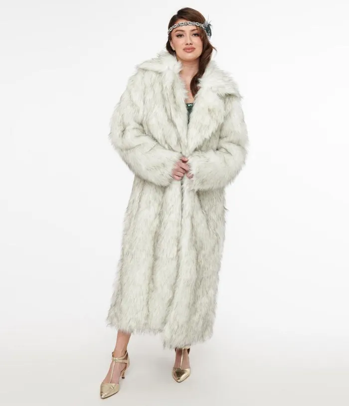 Grey Long Faux Fur Coat Clothing Unique Vintage Coats and Jackets