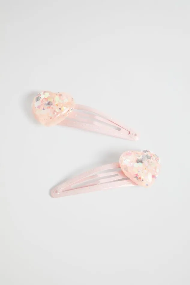 Hair Accessories Girl Seed Heritage Acrylic Glitter Heart Snaps Dusty Rose