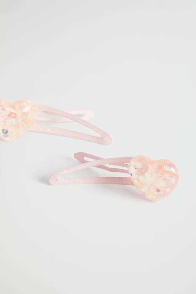 Hair Accessories Girl Seed Heritage Acrylic Glitter Heart Snaps Dusty Rose