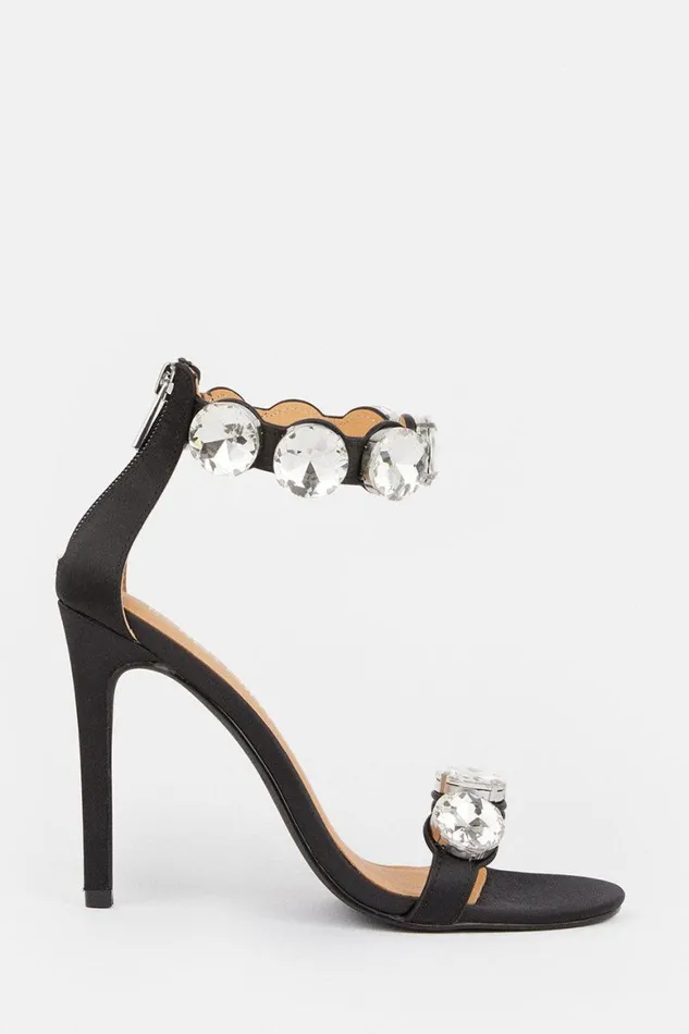 Heels Women Karen Millen Crystal Stone Double Strap Stiletto Heel Black