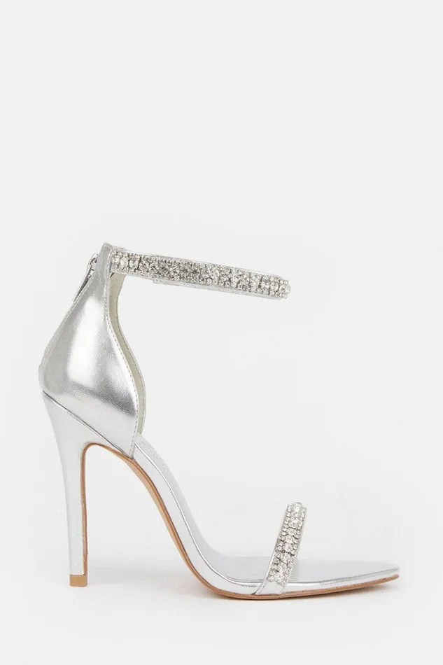 Heels Women Karen Millen Double Diamante Strap Stiletto Heel Silver