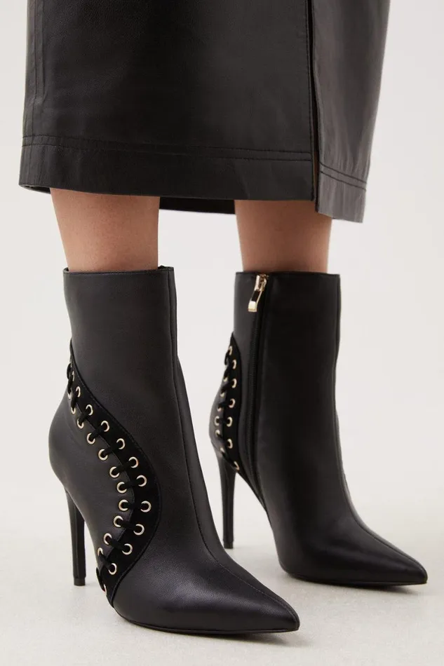 Heels Women Karen Millen Leather And Suede Eyelet Heeled Boot Black