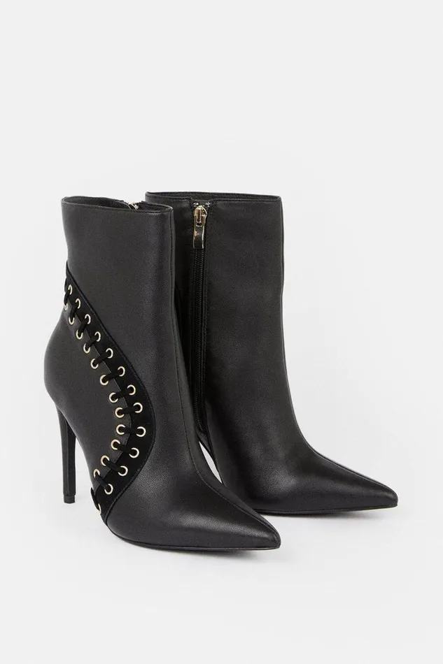 Heels Women Karen Millen Leather And Suede Eyelet Heeled Boot Black