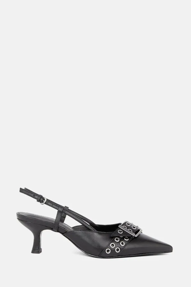 Heels Women Karen Millen Leather Double Buckle Detail Slingback Heeled Mules Black