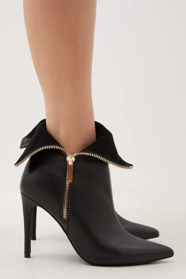 Heels Women Karen Millen Leather Fold Over Zip Boot Black