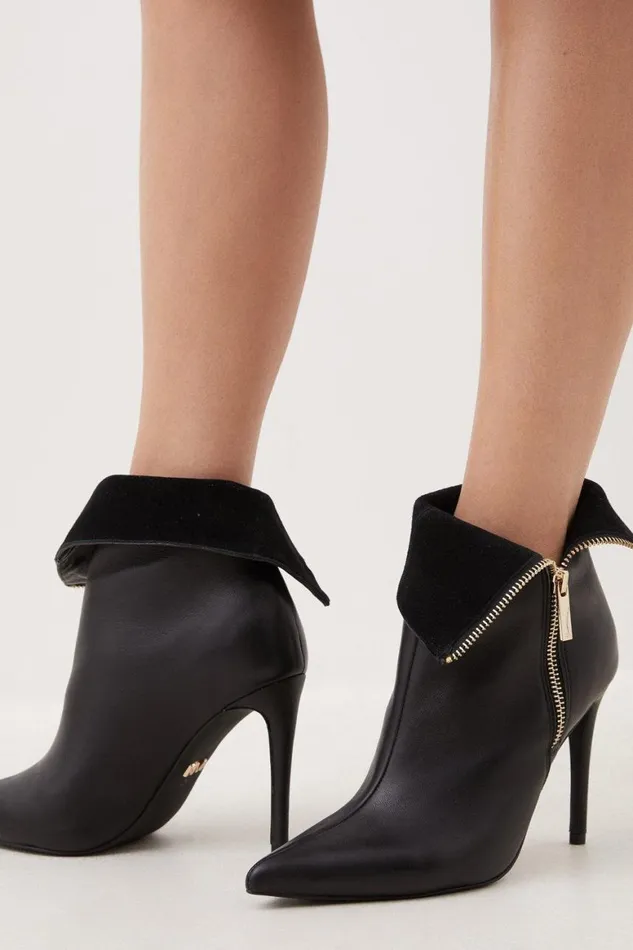Heels Women Karen Millen Leather Fold Over Zip Boot Black