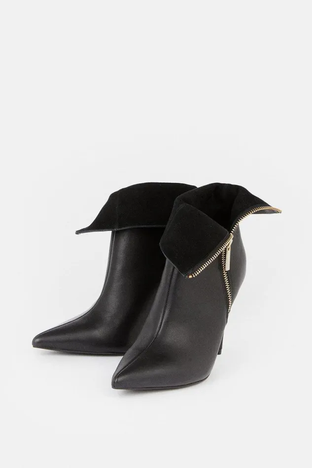Heels Women Karen Millen Leather Fold Over Zip Boot Black