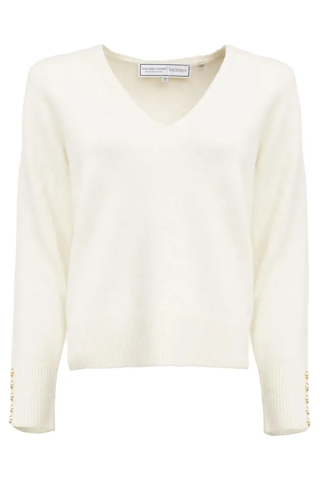 Holland Cooper Berkeley VNeck Knit Natural Women Knitwear Holland Cooper Berkeley VNeck Knit Natural Women Knitwear