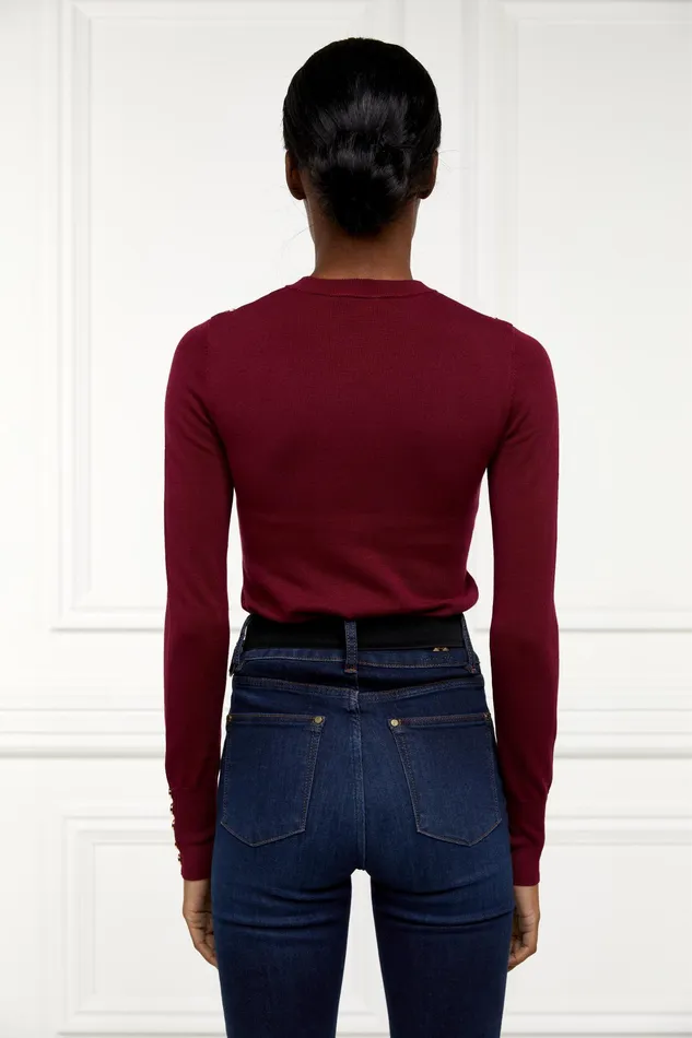 Holland Cooper Buttoned Knit Crew Neck Wine Women Knitwear Holland Cooper Buttoned Knit Crew Neck Wine Women Knitwear