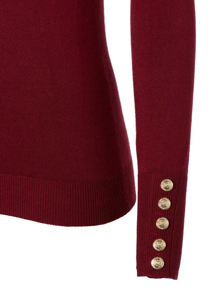 Holland Cooper Buttoned Knit Crew Neck Wine Women Knitwear Holland Cooper Buttoned Knit Crew Neck Wine Women Knitwear