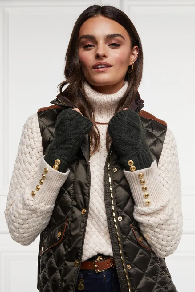 Holland Cooper Cortina Fingerless Gloves Fern Green Women Gloves