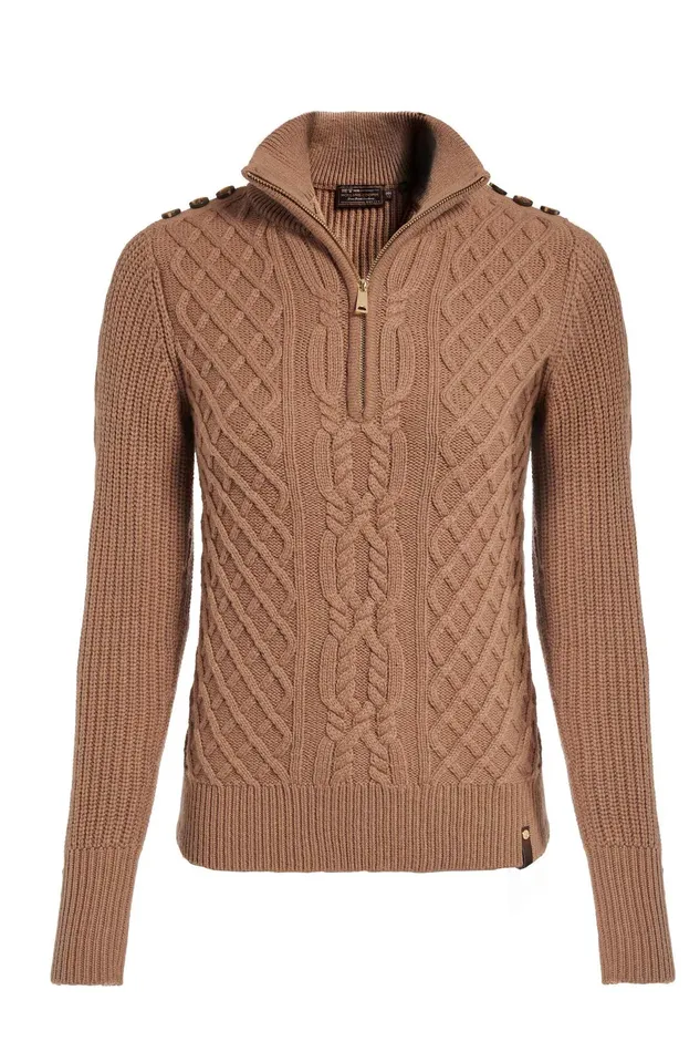 Holland Cooper Country Cable Quarter Zip Knit Caramel Women Knitwear Holland Cooper Country Cable Quarter Zip Knit Caramel Women Knitwear