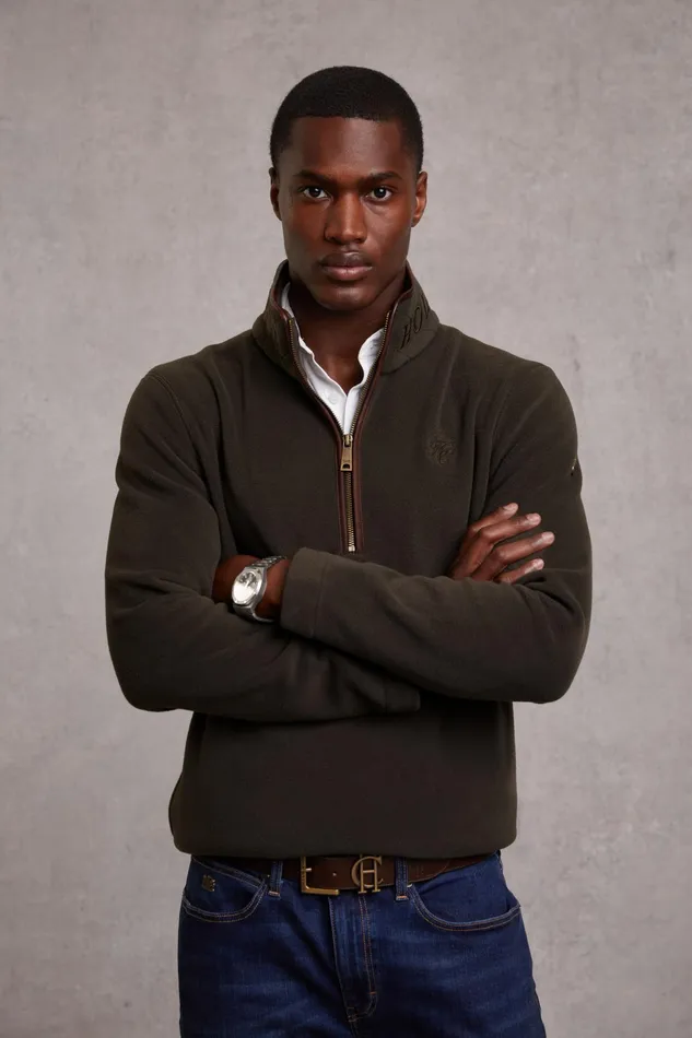 Holland Cooper Country Fleece Quarter Zip Khaki Men Fleeces