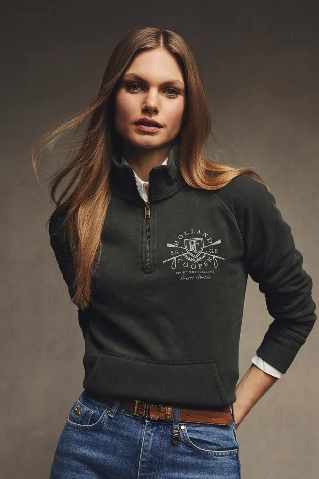 Holland Cooper Crest Zip Henley Racing Green Women Henley