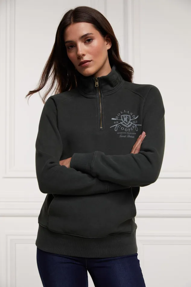 Holland Cooper Crest Zip Henley Racing Green Women Henley Holland Cooper Crest Zip Henley Racing Green Women Henley