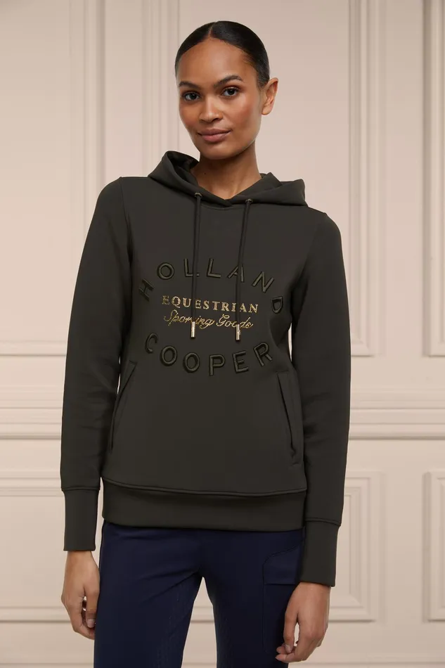 Holland Cooper Crystal Hoodie Heritage Khaki Women Hoodies and Sweatshirts