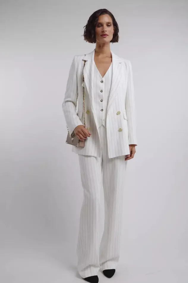 Holland Cooper Double Breasted Blazer Oyster Linen Pinstripe Women Tailoring