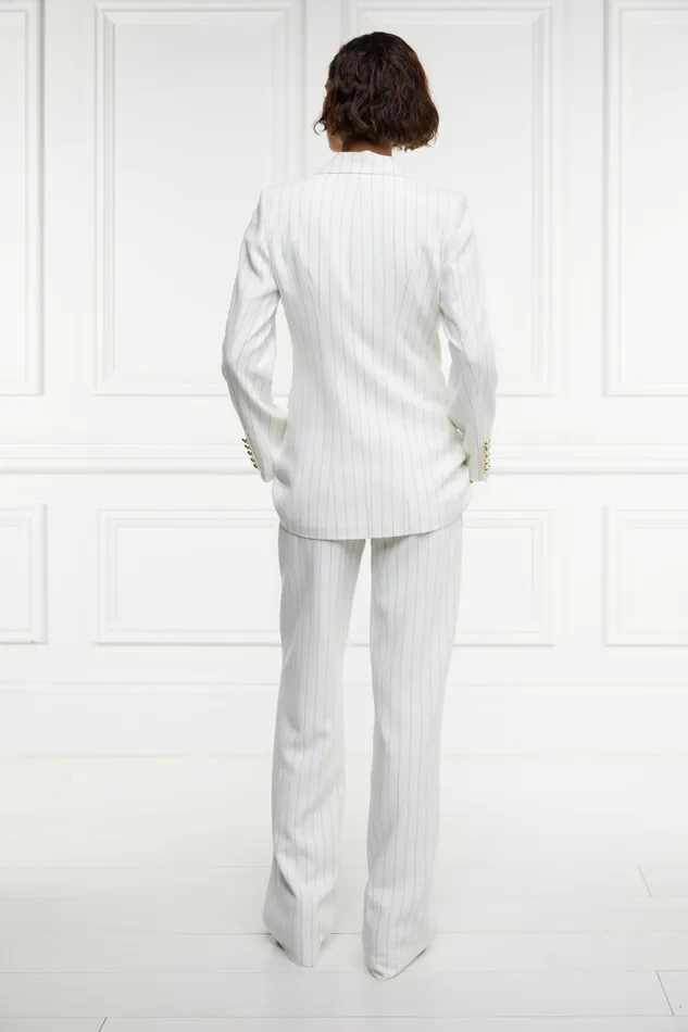 Holland Cooper Double Breasted Blazer Oyster Linen Pinstripe Women Tailoring