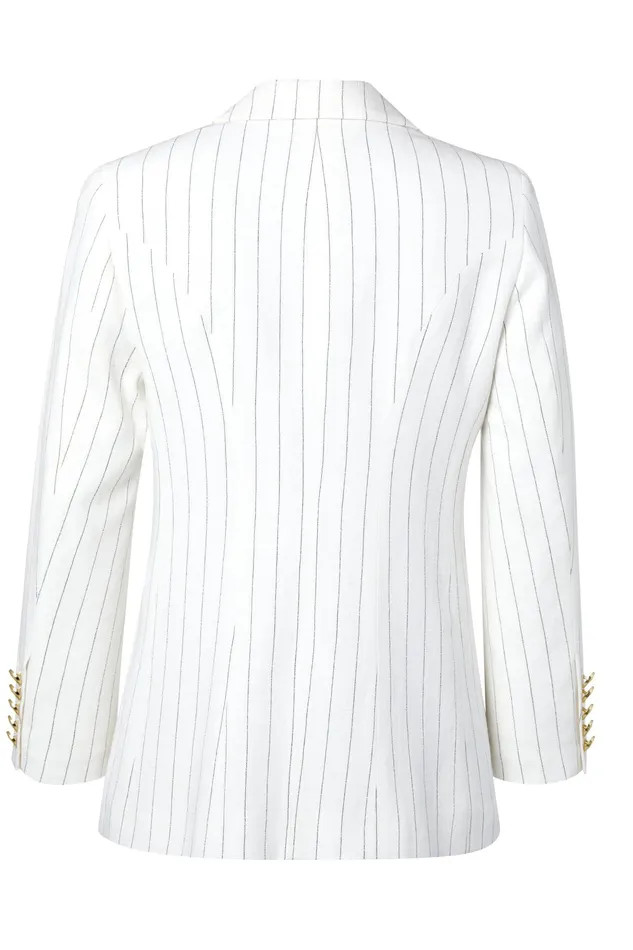 Holland Cooper Double Breasted Blazer Oyster Linen Pinstripe Women Tailoring