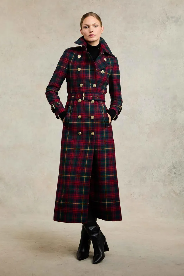 Holland Cooper Full Length Marlborough Trench Coat Logan Tartan Women Tailoring