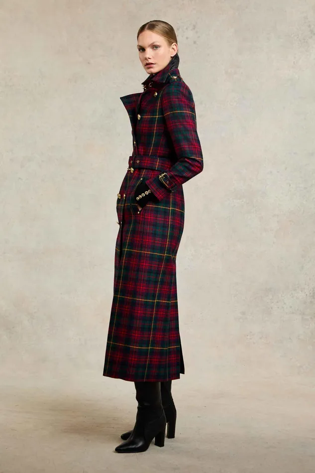 Holland Cooper Full Length Marlborough Trench Coat Logan Tartan Women Tailoring