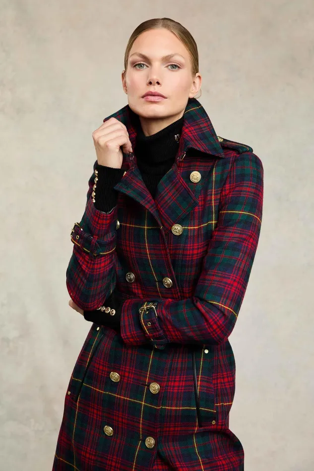 Holland Cooper Full Length Marlborough Trench Coat Logan Tartan Women Tailoring
