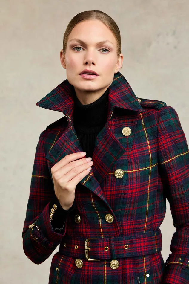 Holland Cooper Full Length Marlborough Trench Coat Logan Tartan Women Tailoring