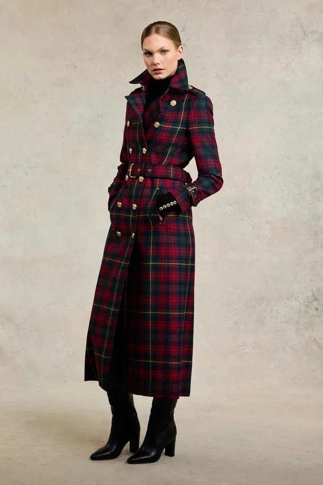 Holland Cooper Full Length Marlborough Trench Coat Logan Tartan Women Tailoring