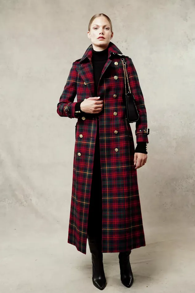 Holland Cooper Full Length Marlborough Trench Coat Logan Tartan Women Tailoring