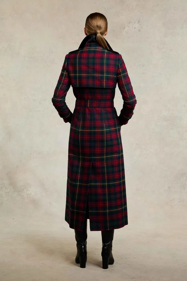 Holland Cooper Full Length Marlborough Trench Coat Logan Tartan Women Tailoring